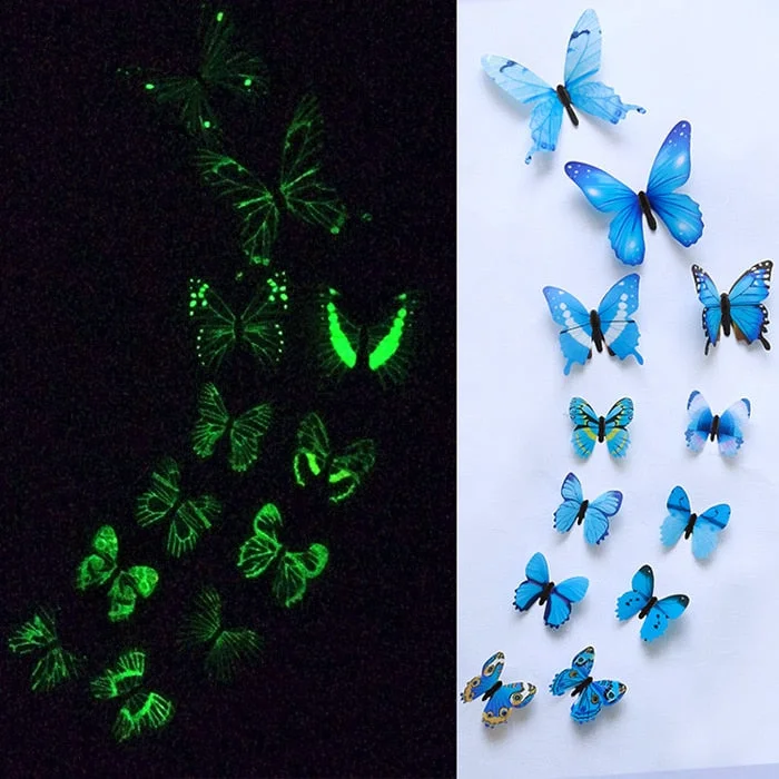 12Pcs/set Luminous butterfly Wall Sticker living room Butterflies for wedding Party decoration Home 3D Fridge stickers wallpaper