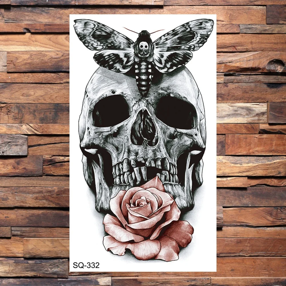 Skull Temporary Tattoos For Adults Men Realistic Tiger Lion Forest Praying Tatoos Vampire Snake Fake Tattoo Sticker Body Leg