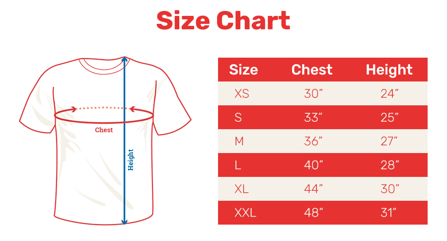 T-Shirt Size Chart �?WordCamp Asia 2020