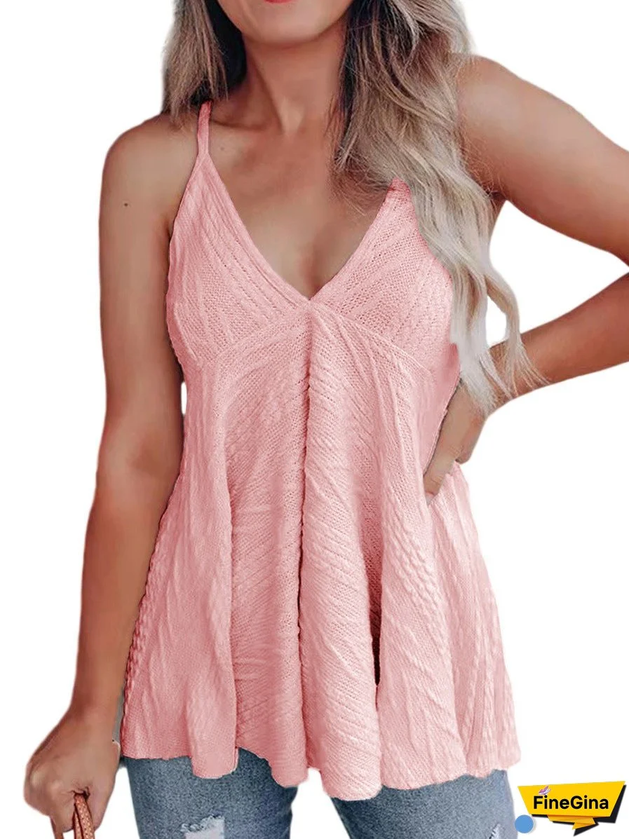 Tops Fashion Casual Knit Solid Color V Neck Tank Top