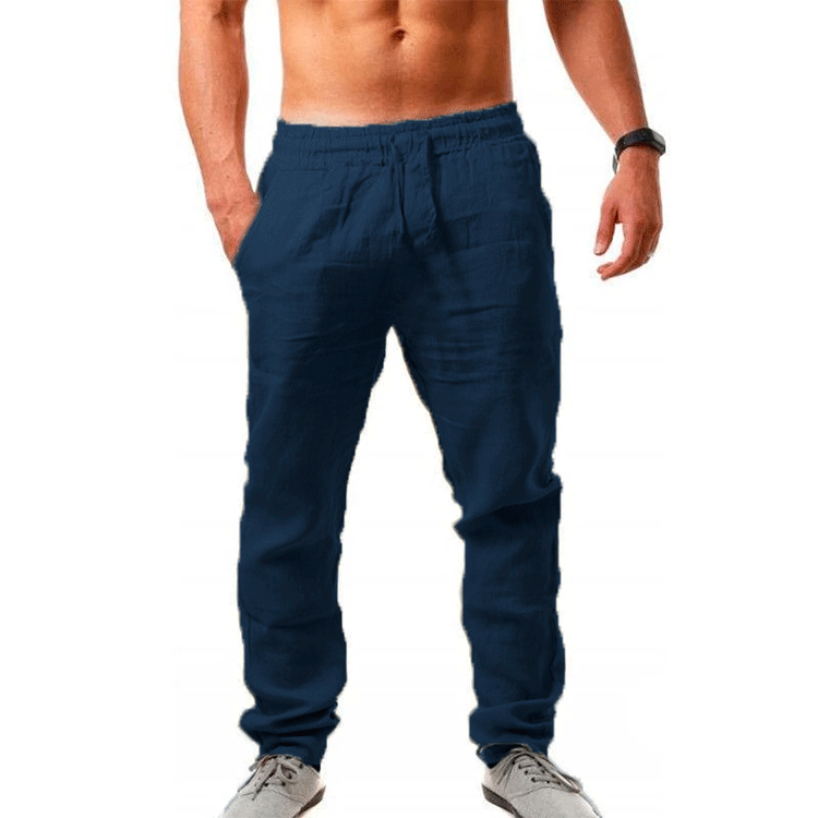 Men's Linen Pants Men's Hip-hop Breathable Cotton And Linen Trousers Trend Solid Color Casual Pants、、URBENIE