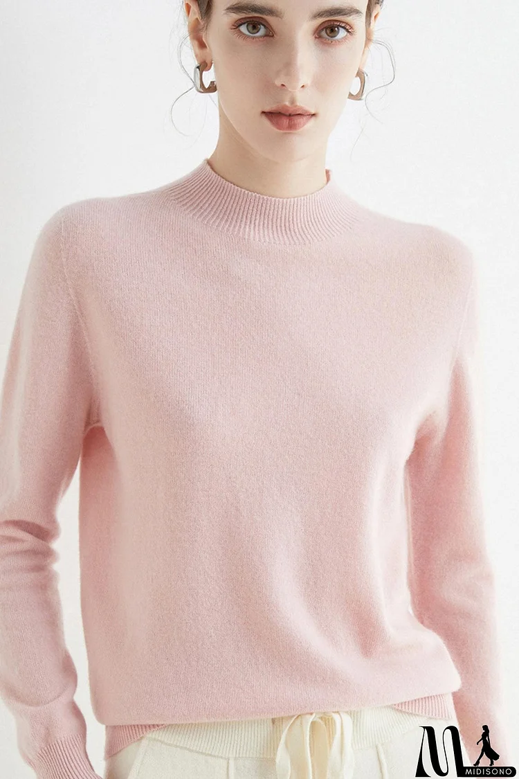 Mock Neck Solid Color Wool Sweater