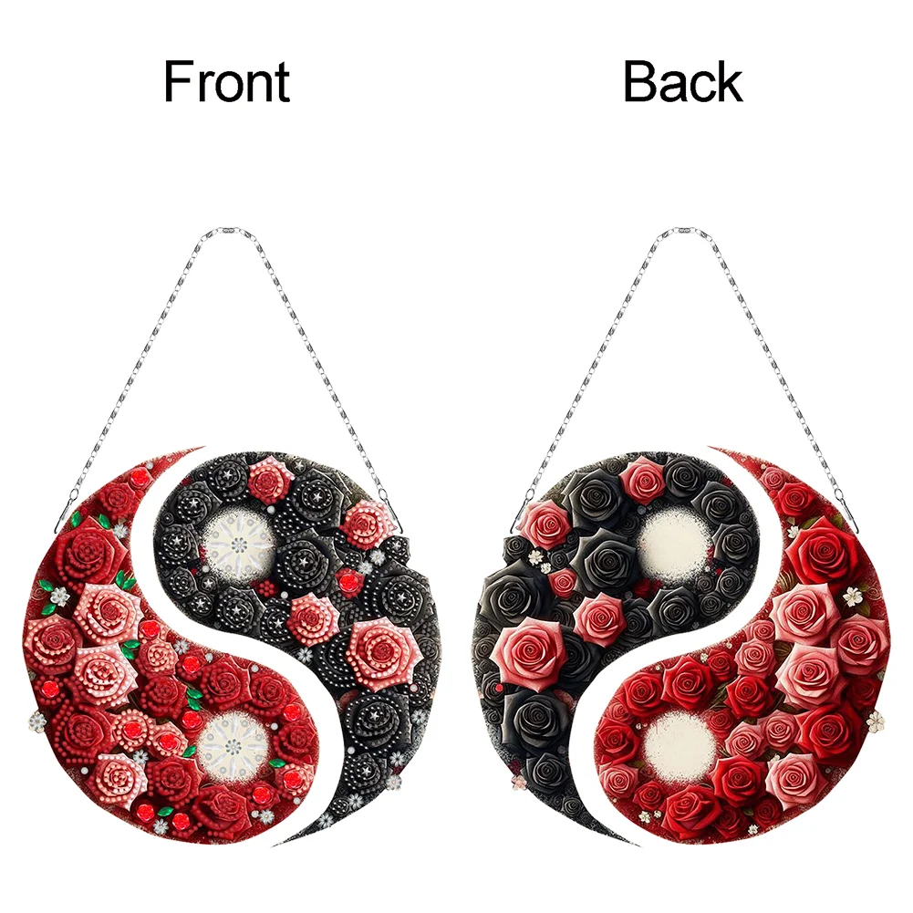 Rose Yin Yang 2D Flat DIY Diamond Painting Set Diamond Art Pendant Home Decor
