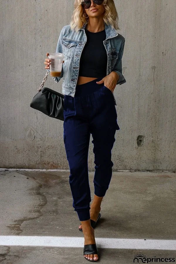 Satin High Waist Pocketed Joggers