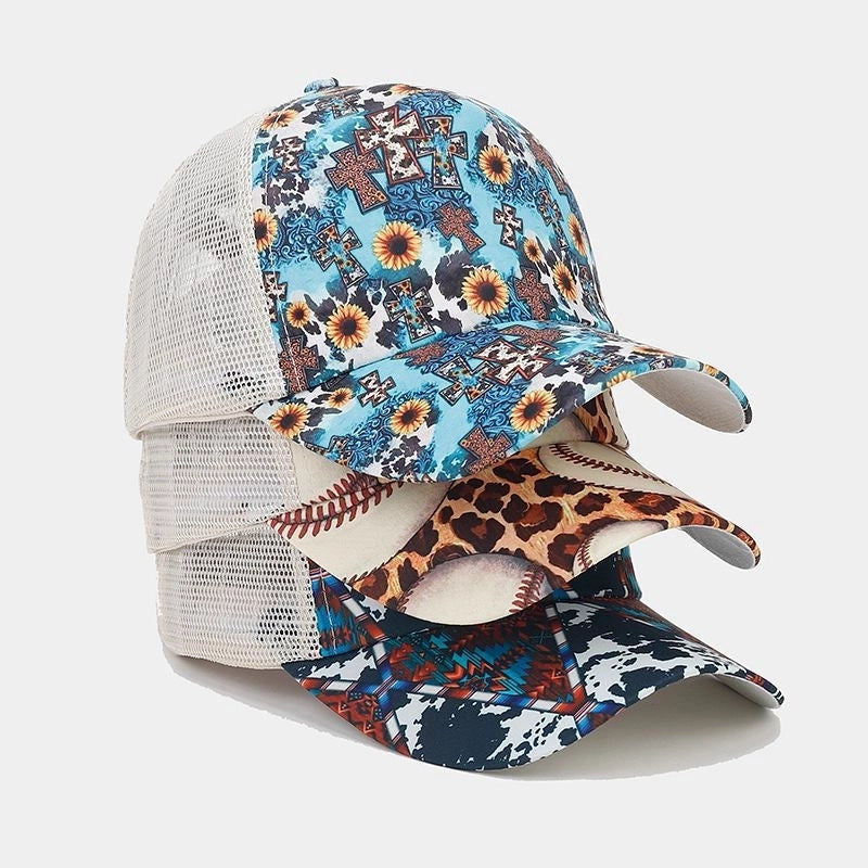 Unisex Casual Sunflower Leopard Printing Curved Eaves Baseball Cap
