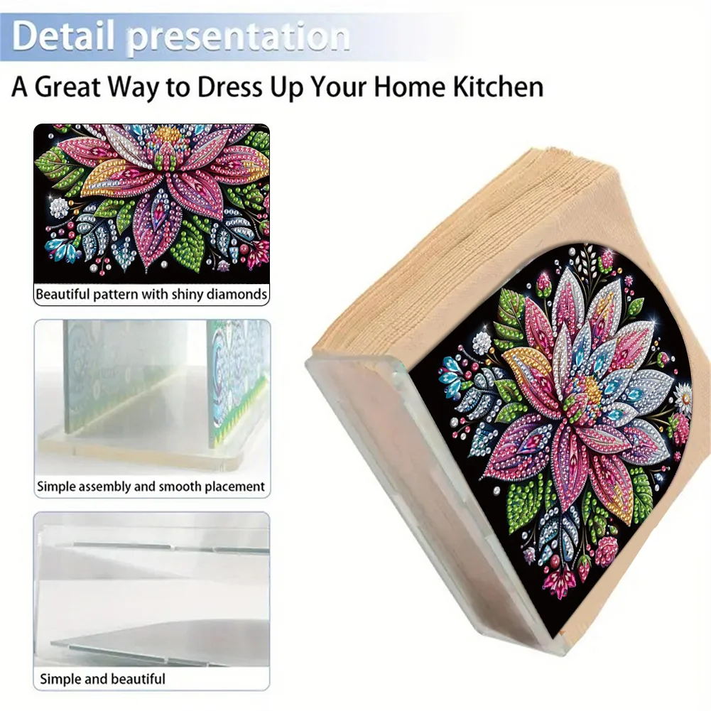 DIY Flowers Acrylic Diamond Painting Napkin Rack Diamond Art Paper Towel Holder
