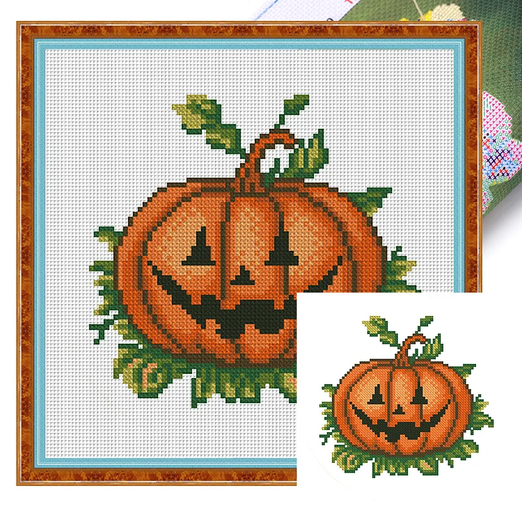 【Mona Lisa Brand-Cotton】Halloween pumpkin 24*24cm 11CT Stamped Canvas Cross Stitch gbfke