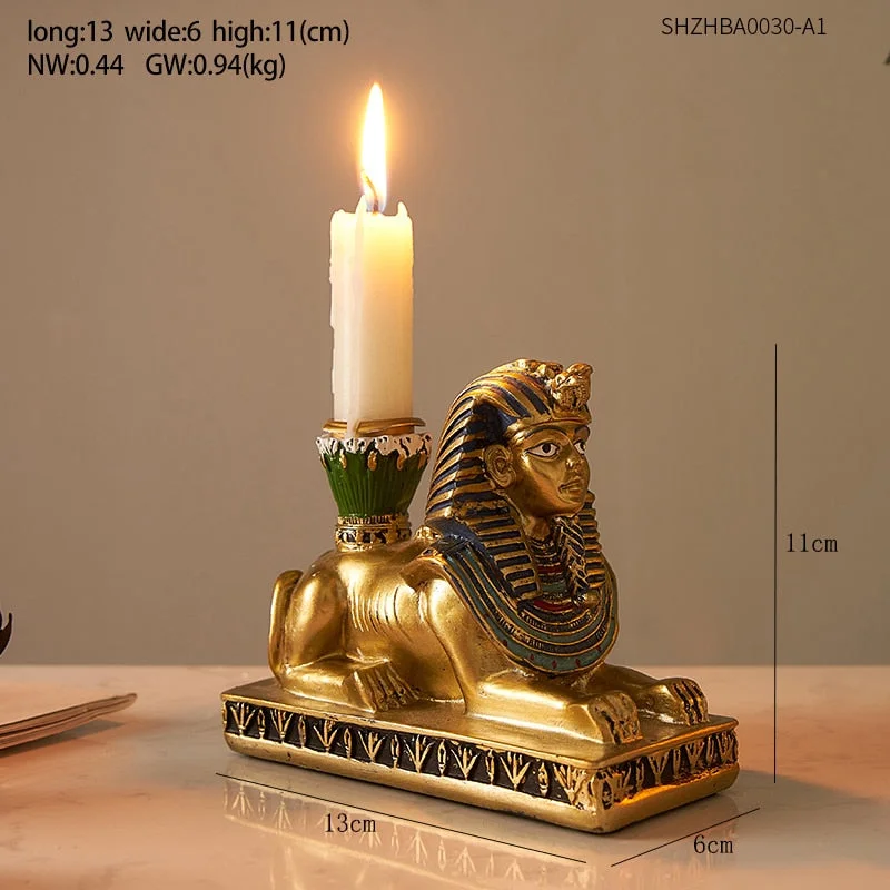 Ancient Egyptian Candle Holders Desktop Gold Candlestick Figurines Craft Home Decoration Dog God Anubis Sphinx Goddess Decor