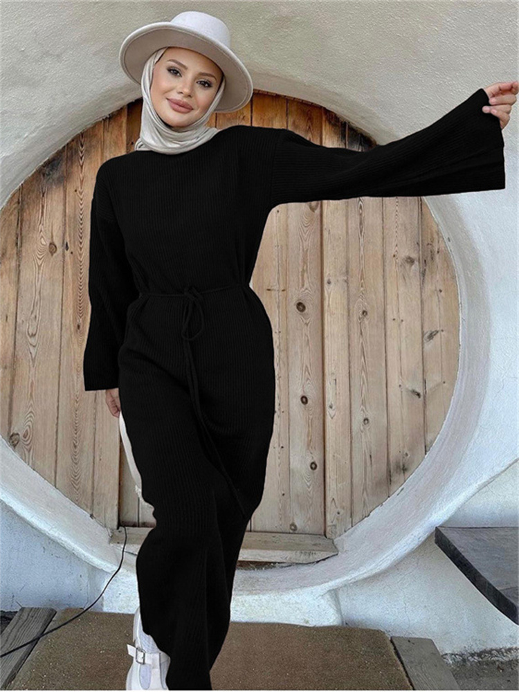 Tossy Knitwear Lace-Up Casual Dress Sweater For Women Ribbed Bandage Elegant Knit Autumn Dress Ladies Bandage Dress New