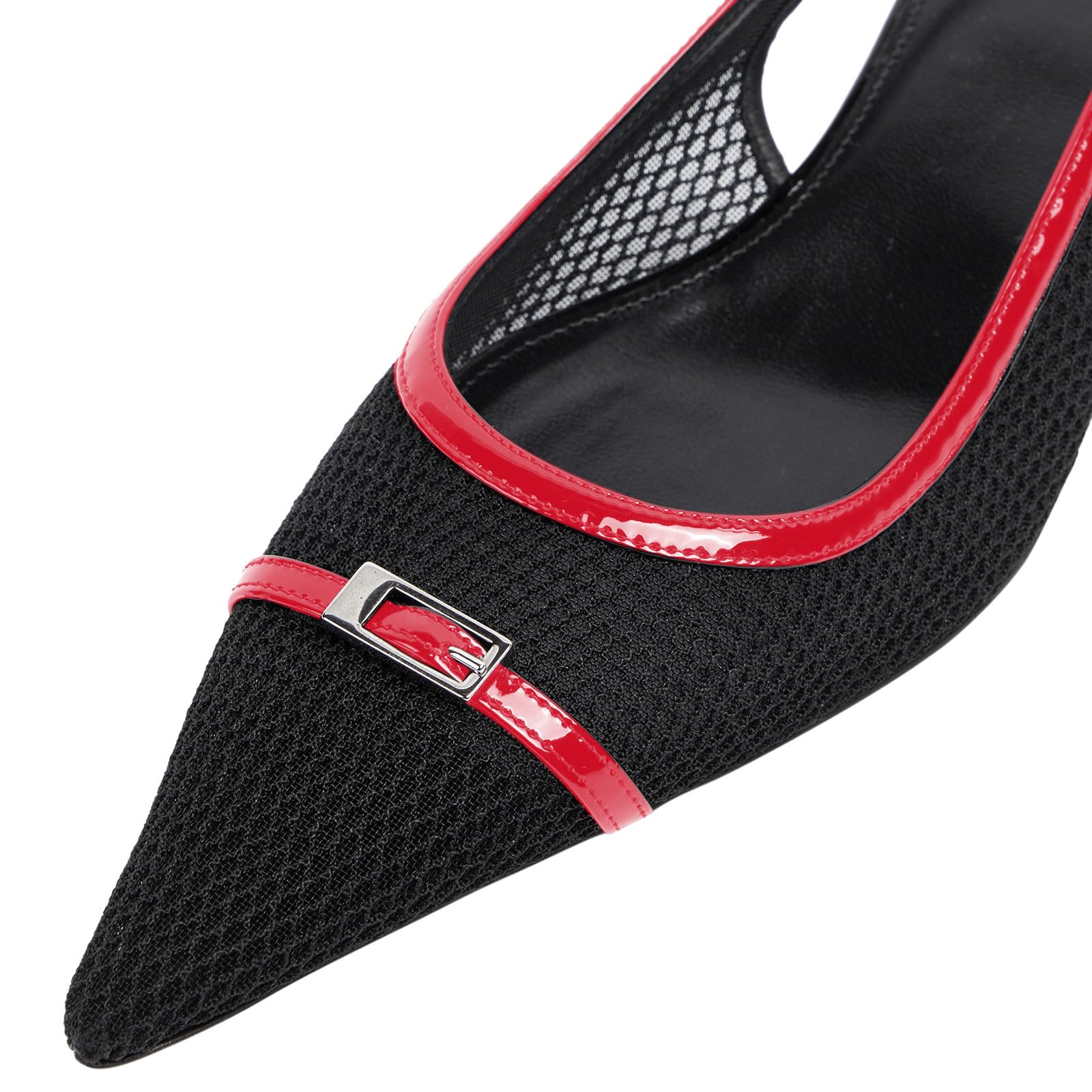 2.36" Women's Pointed Toe Red Bottom Sandals Slingback Shoes Kitten Heel Pumps Mesh Summer Shoes-MERUMOTE