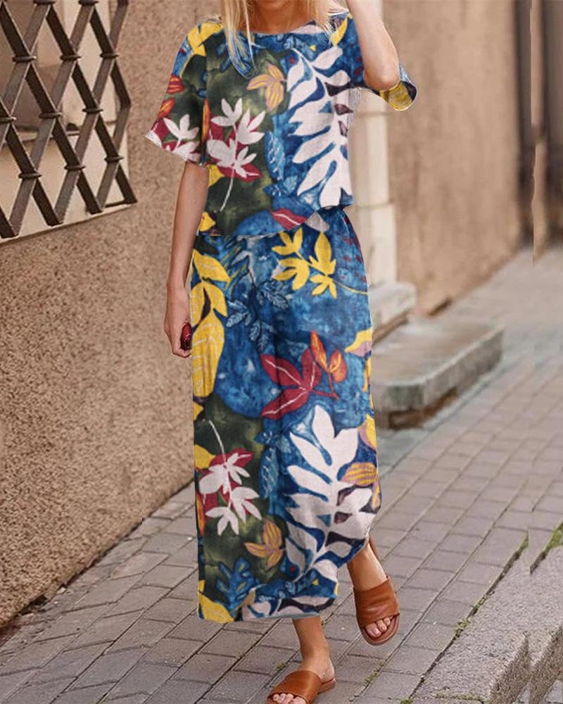 Casual Short Sleeve Floral Print Suit