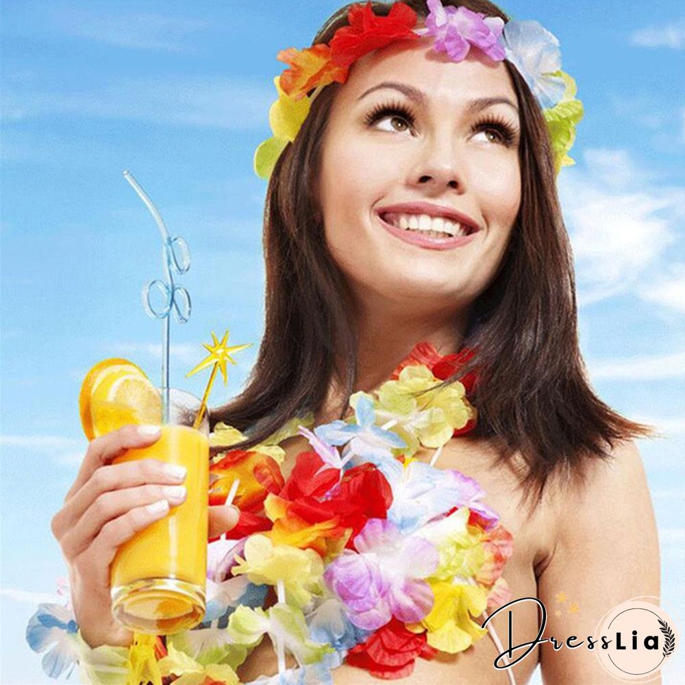 Hawaiian Wreath Leis Garland Artificial Necklace Hawaii Flowers Party Supplies Beach Fun
