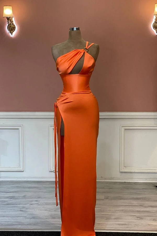Daisda Simple Orange Sleeveless Halter Straps Mermaid Prom Dress