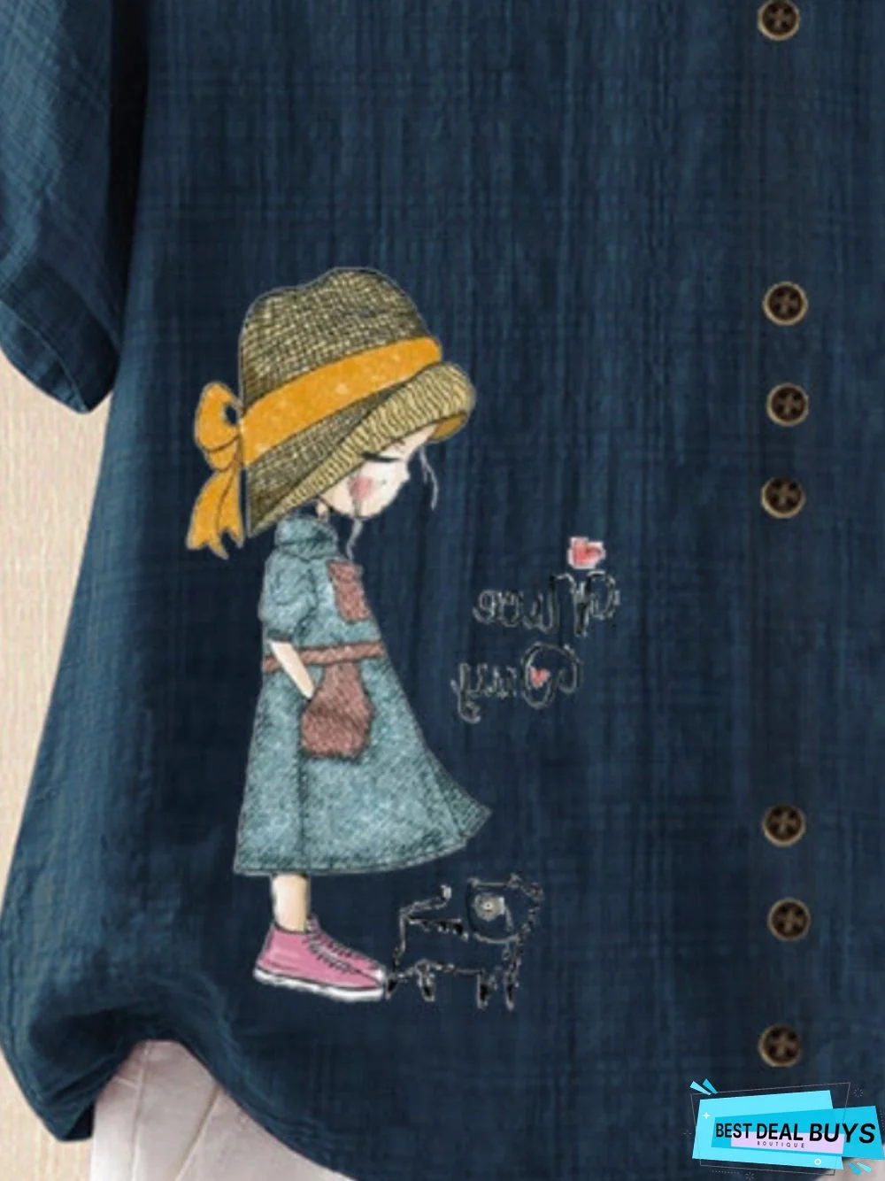 Navy Blue Floral-Print Kids Casual T-shirt