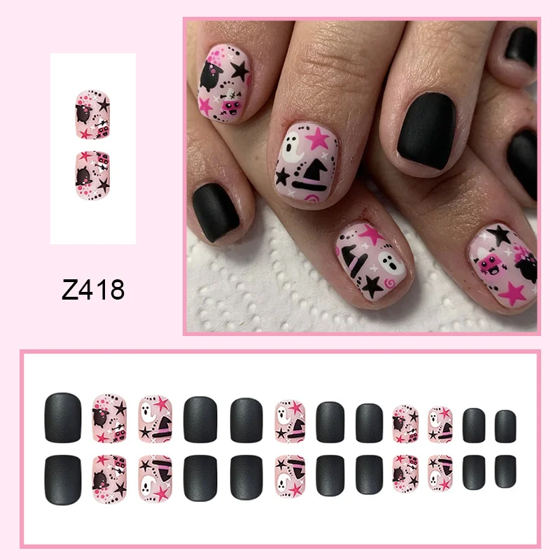 Churchf Churchf European Square Black Pink With Color Halloween Ghost Magic Hat Fashion Fake Nail Products Show White Beauty Nail Tablets