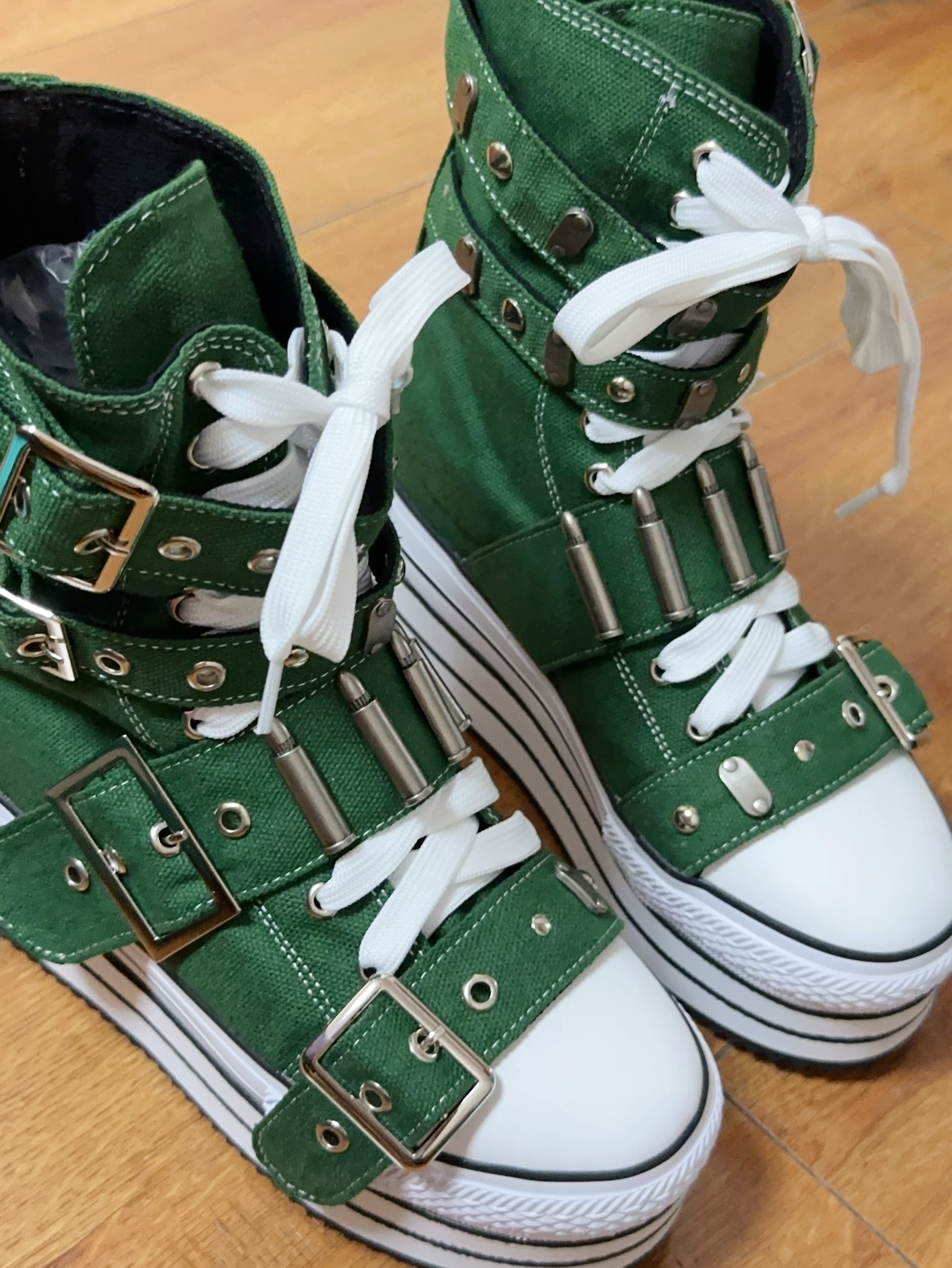 GOOSHOE Wasteland Punk Short Boots High Heels Pumps Party Shoes Big Toe Green Blue Canvas Ankle Boots 33-47