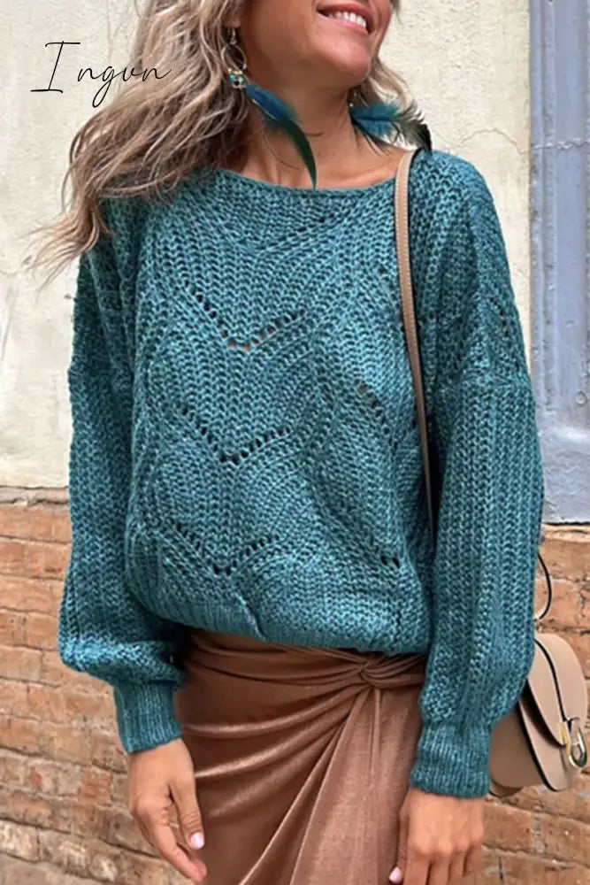 Ingvn - Casual Solid Hollowed Out O Neck Tops Lake Blue / S Tops/Sweaters & Cardigans