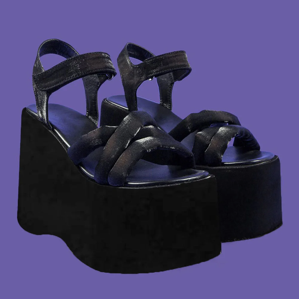 Vstacam Graduation Gift Brand Platform Open Toe Wedges Thick Bottom Goth Women Sandals Round Toe  Hook Loop Gladiator Cosplay Women Shoes