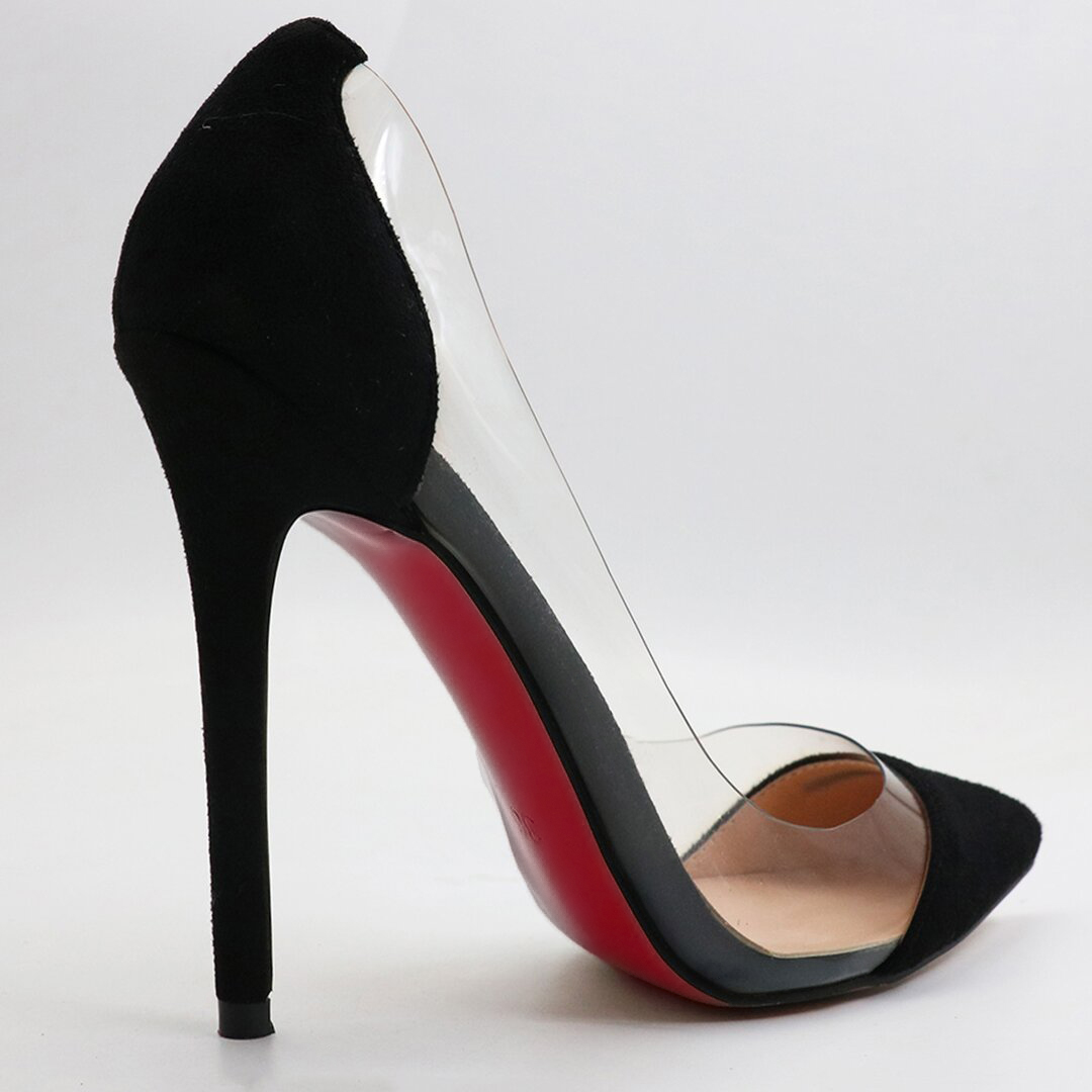 4.72" Transparent Splice Pumps Wedding Dating High Heels Black Suede-vocosishoes