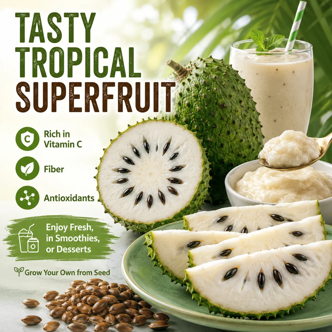 💥🌸 Organic Soursop (Graviola) Seeds – Non-GMO Heirloom Tropical Fruit seeds