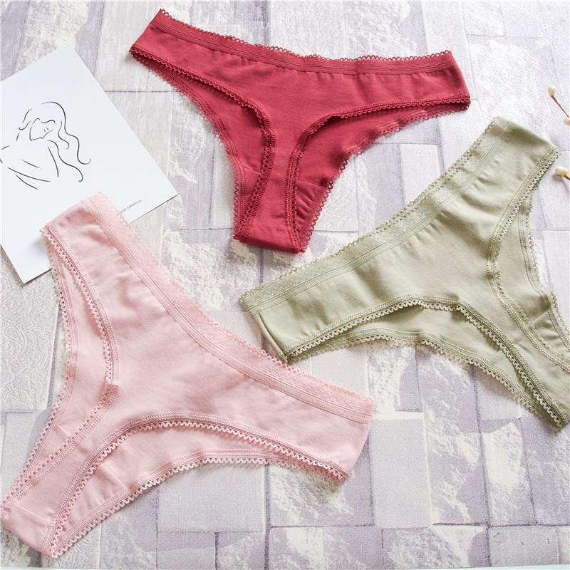 Hbcoland 3Pcs/Lot Women's Cotton G-String Thong Panties String Underwear Women Briefs Sexy Lingerie Pants Intimate Ladies Letter Low-Rise