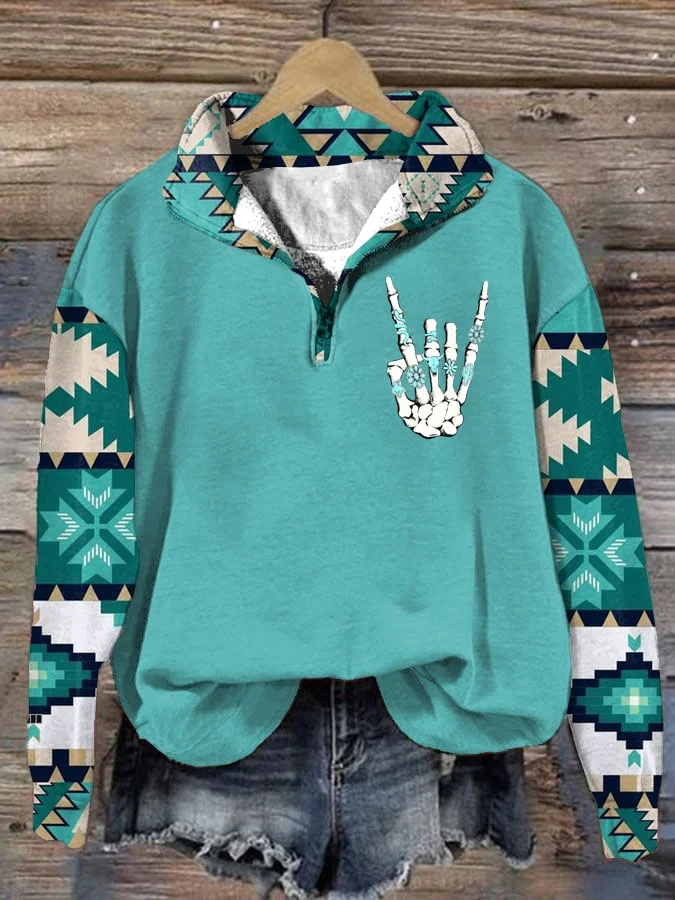 Women's Western Casual Printed Long Sleeve Sweatshirt