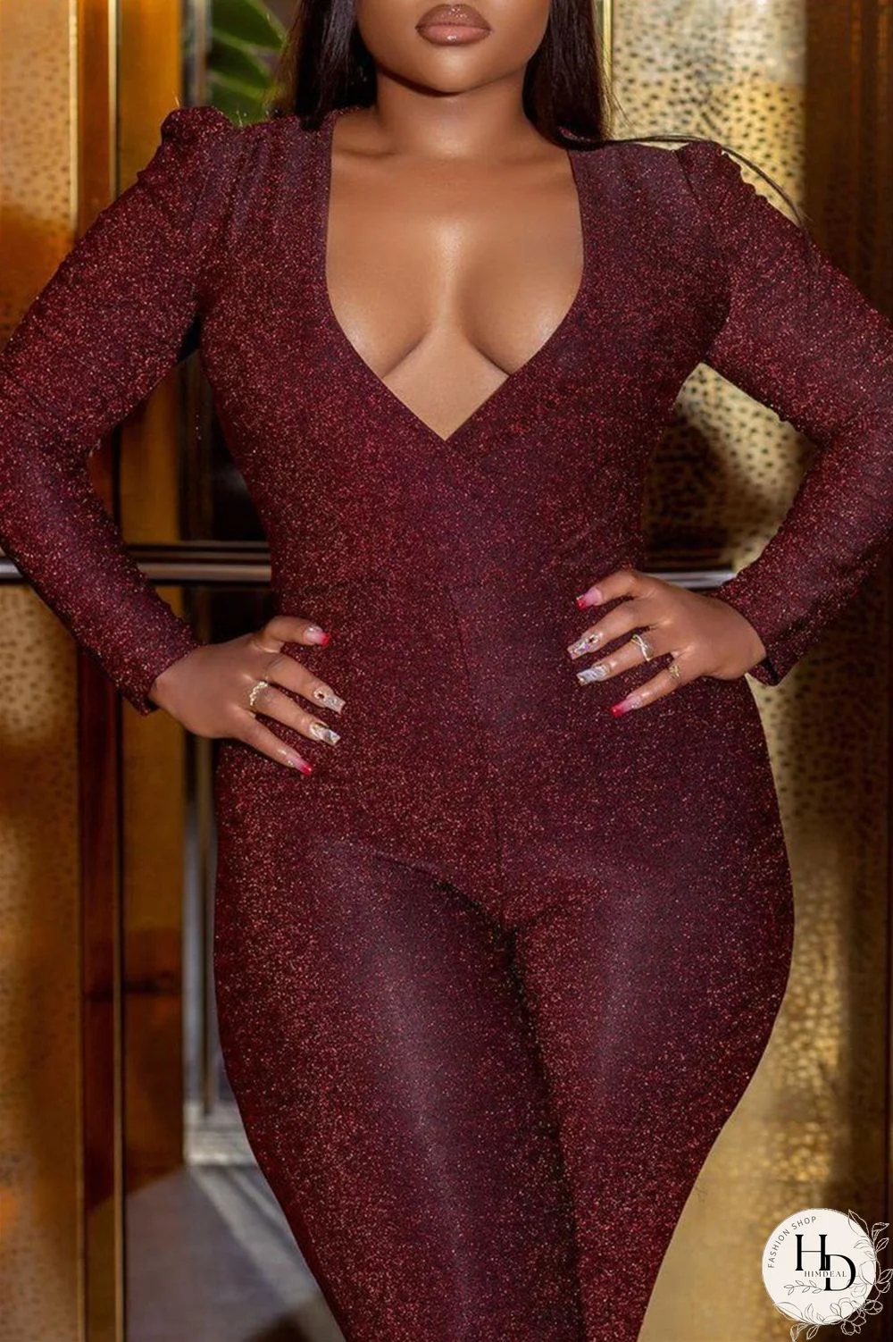 Red Sexy Casual Solid Patchwork V Neck Skinny Jumpsuits