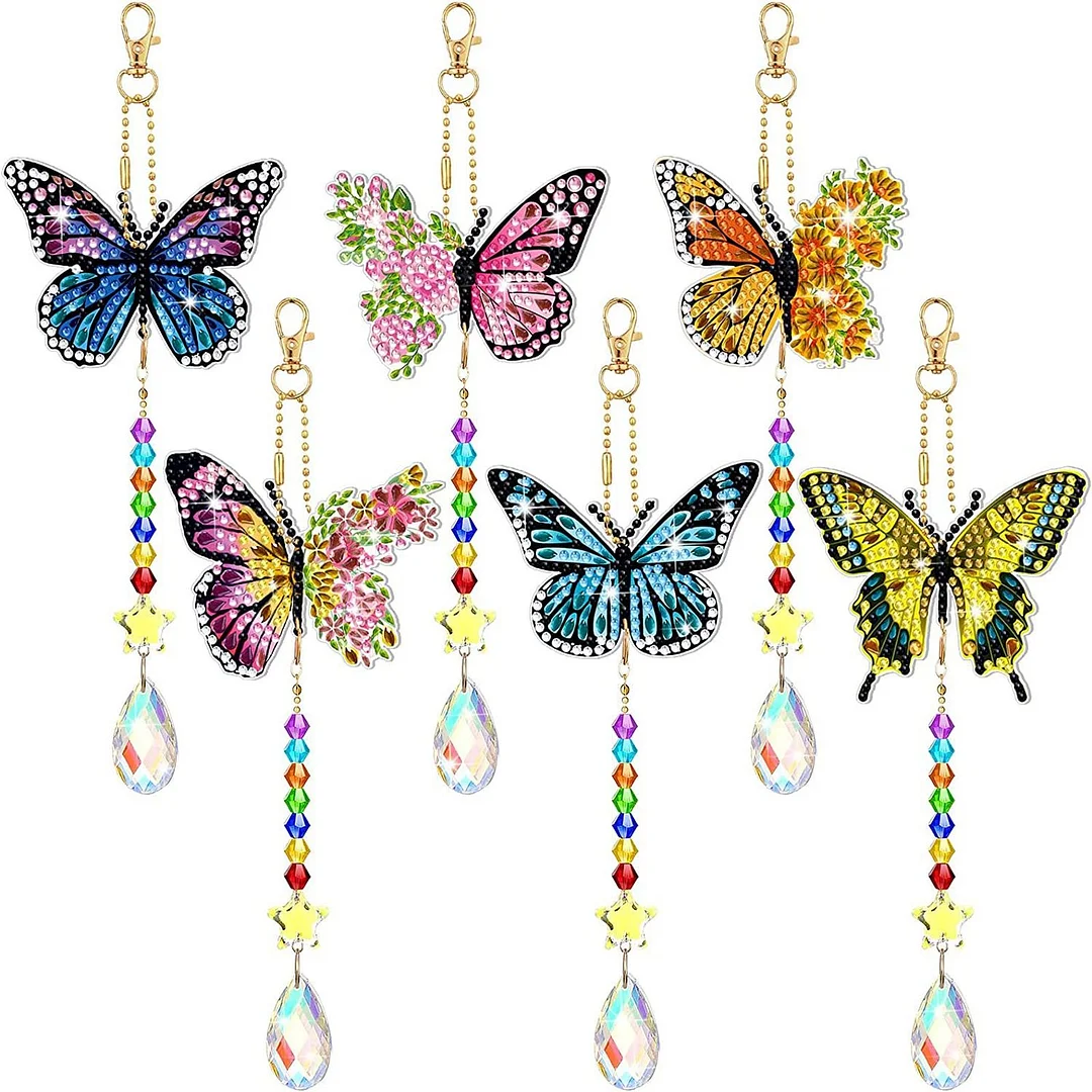 6pcs DIY Butterfly Suncatcher Double Sided Diamond Painting Art Pendant