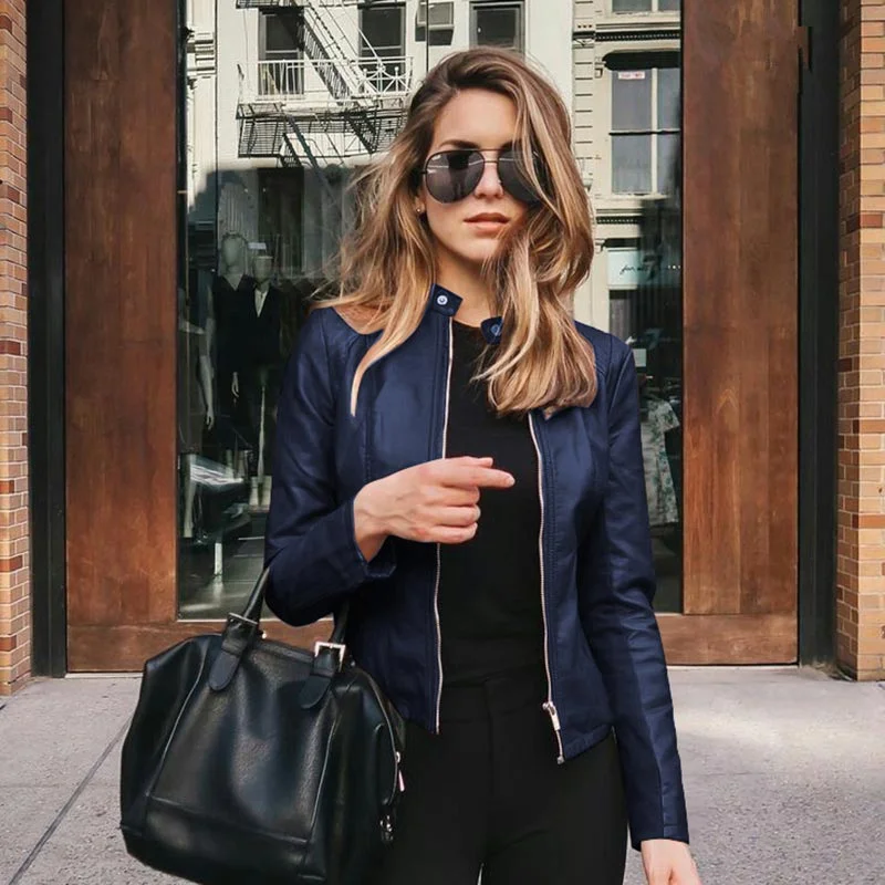 Jacket Woman Biker Casual PU Leather Outwear Coat Female Jacket Autumn Leather Jacket Women Slim Soft Moto Jacket Oversize 5XL