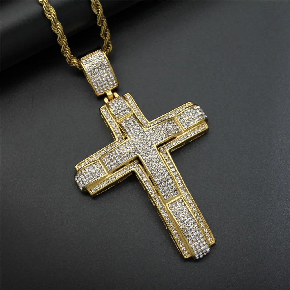 Hiphop Men Iced Out Big Rock Crosses Pendant-VESSFUL