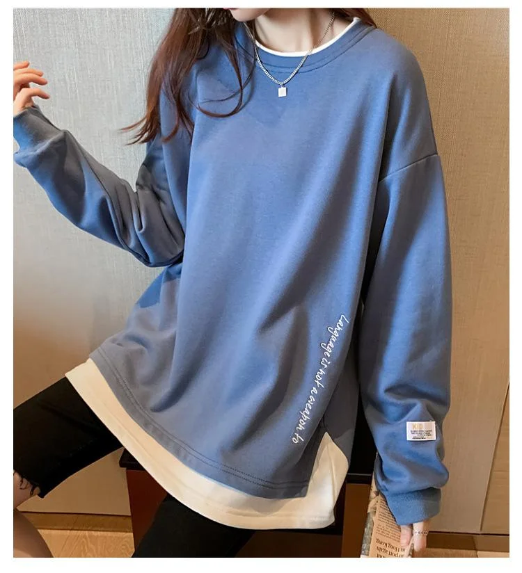 Korean Style O Neck Long Sleeve Women Sweatshirts Casual Solid Color Oversized Hoodies Female Clothing Letter Harajuku Pullover