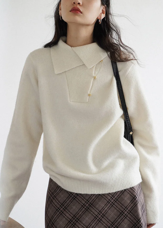 New White Button Patchwork Cozy Knit Sweaters Fall