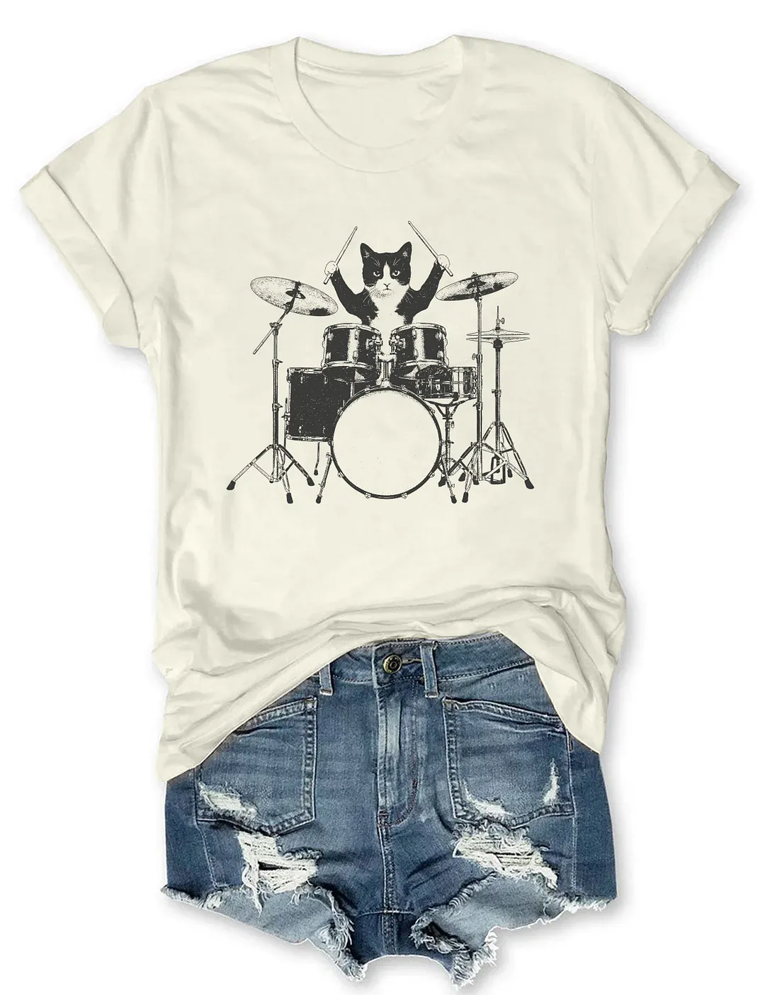 Funny Cat Playing Drums T-shirt