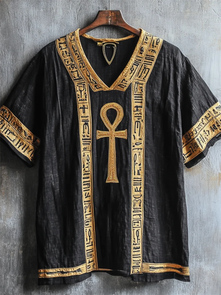 Men's Ankh Ancient Egyptian Art Print Linen T-shirt / Rvogue / Rvogue