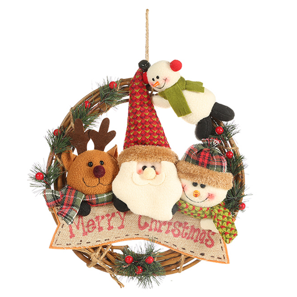 

Christmas Decorations Elderly Snowman Elk Rattan Ring Pendant Rattan Wreath, 501 Original