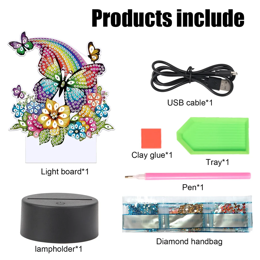 5D DIY Butterfly Diamond Painting Night Light Diamond Painting Lamp