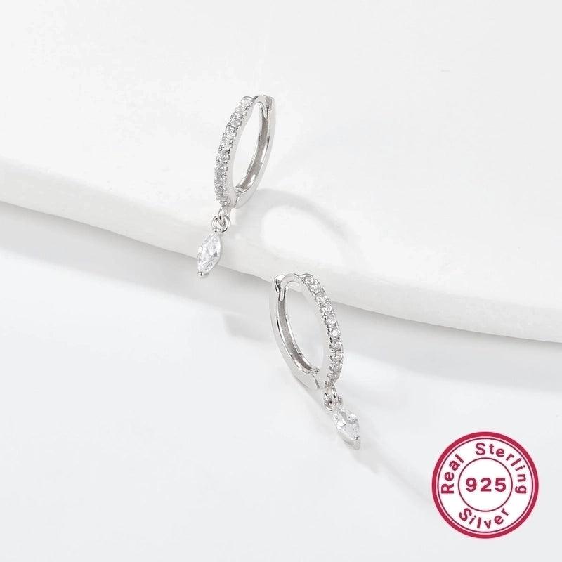 1 Pair 925 Sterling Silver Zircon Circle Drop Earrings