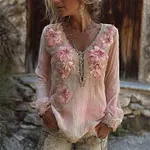 Vintage Flowers Lace Sequins Dyed Linen Tunic - Image 2
