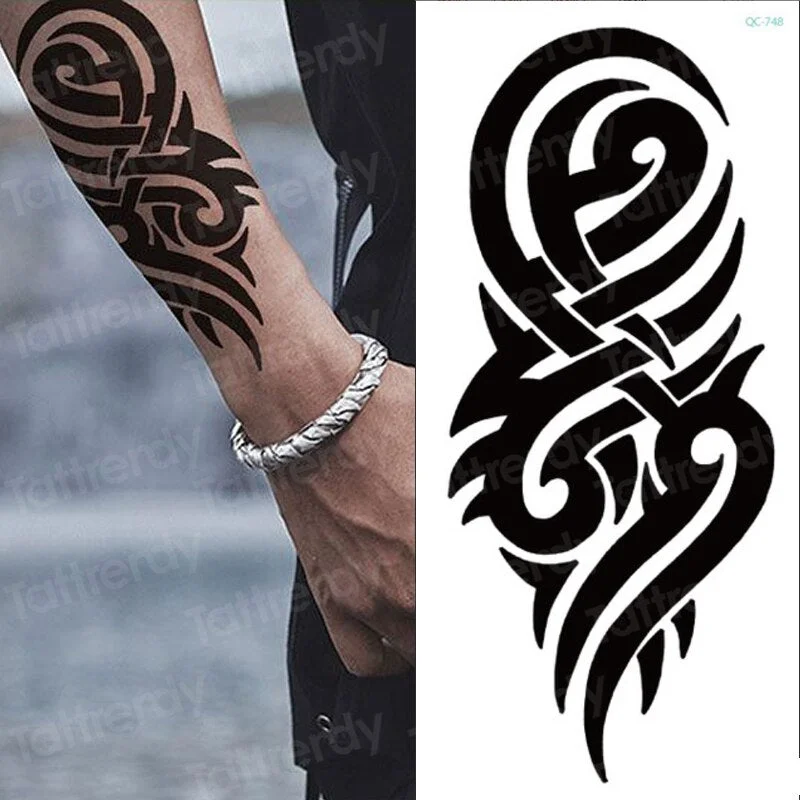 Black Stylish 3D New Man's Half Sleeve Arm Temporary Totem Tattoo Stickers Mechanical Body Art Tatoos for Boys Mens Armband