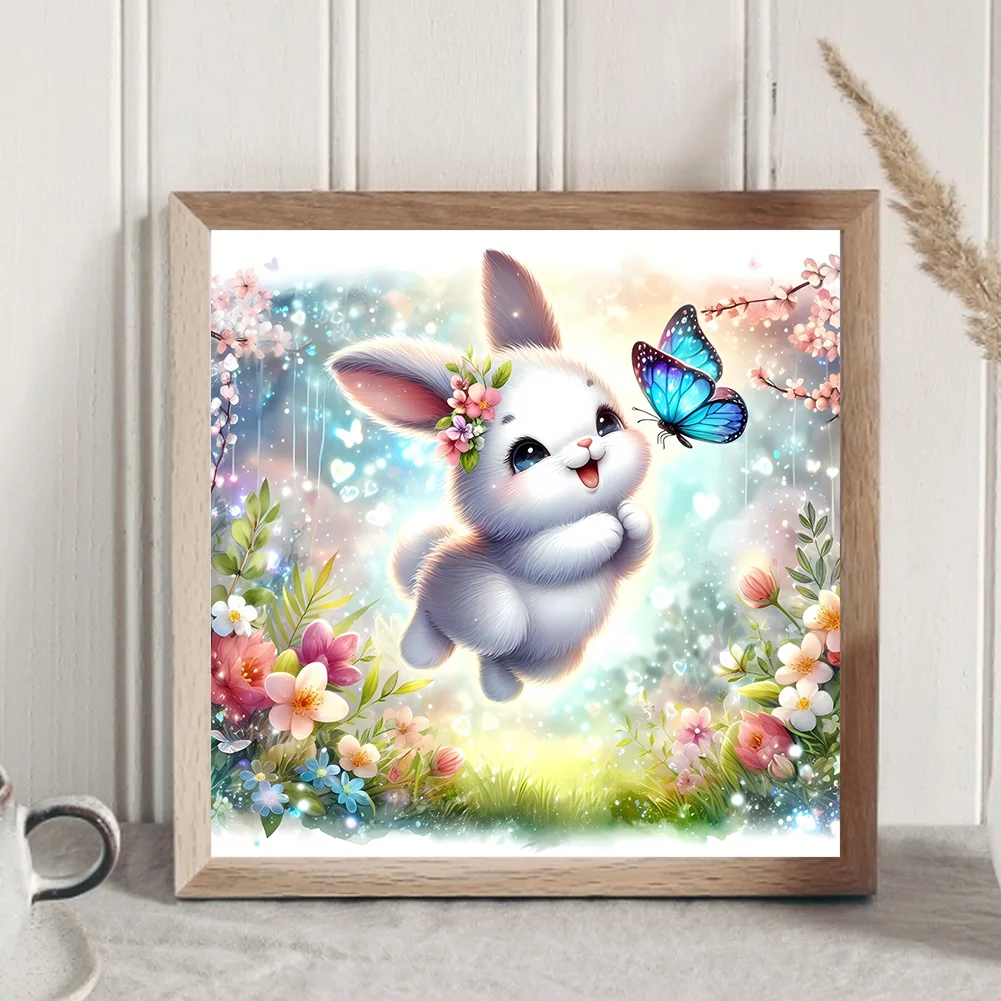 Full Round Diamond Painting 30*30cm - Rabbit And Butterfly