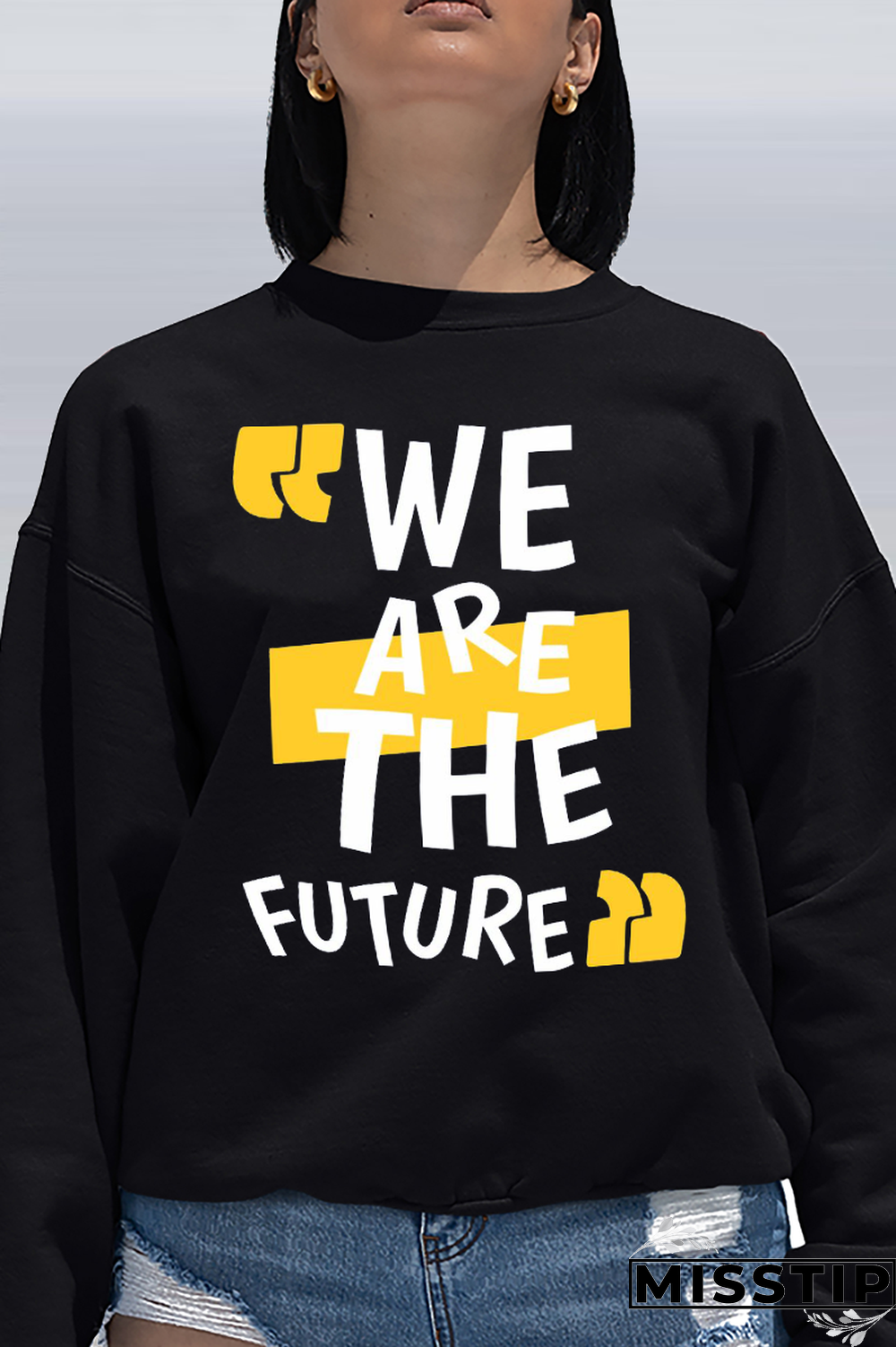 Black Street Print Letter O Neck Tops