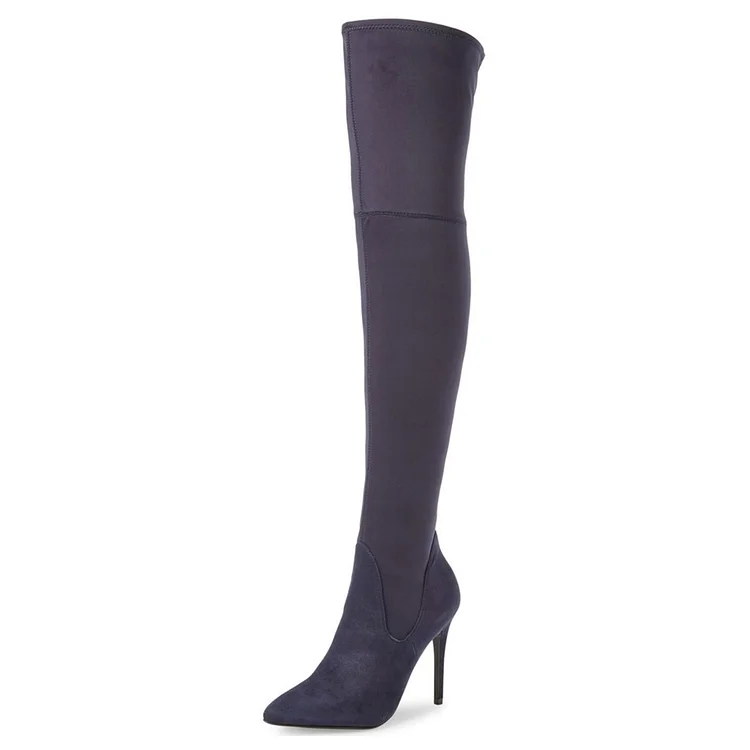 Dark Purple Long Boots Pointy Toe Stiletto Heel Thigh-high Boots |FSJ Shoes