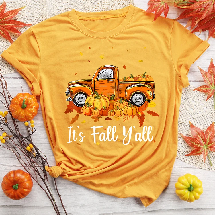 Truck It's Fall Y'all Pumpkins Thanksgiving T-Shirt-08546