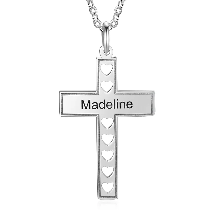 Personalized Cross and Heart 1 Name Pendant Necklace for Women