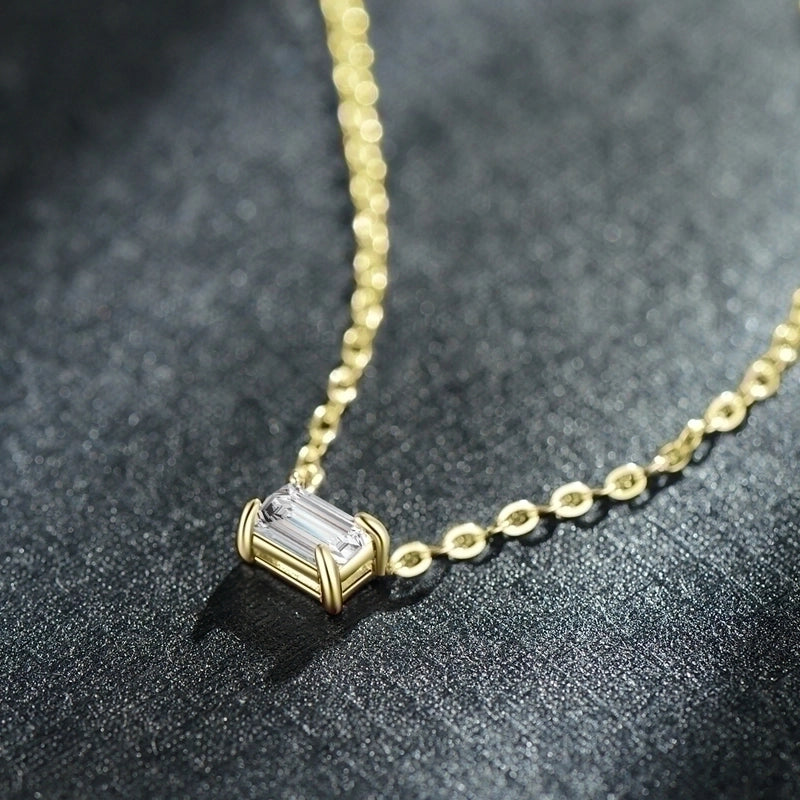 925 Sterling Silver Zircon Cable Chain Plating Inlay Rectangle Necklace