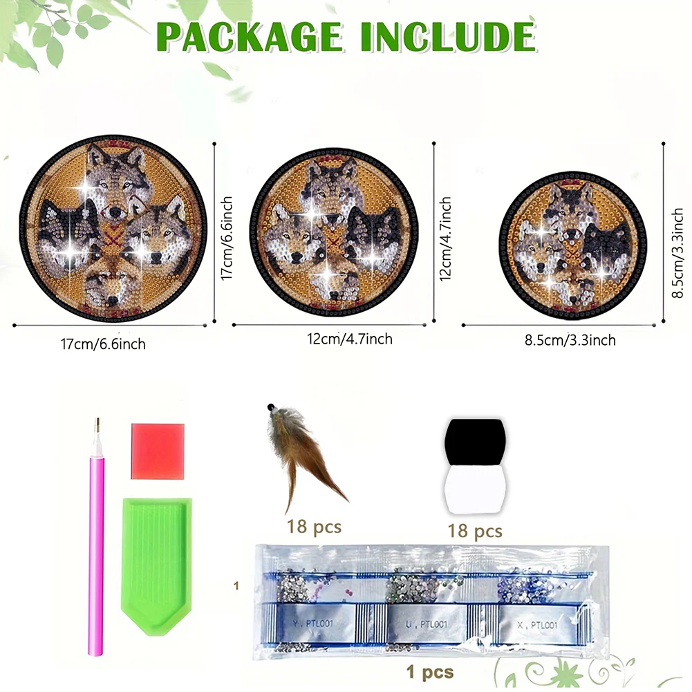 DIY Wolf Feather Wind Chime Diamond Art Hanging Pendant for Home Window Decor