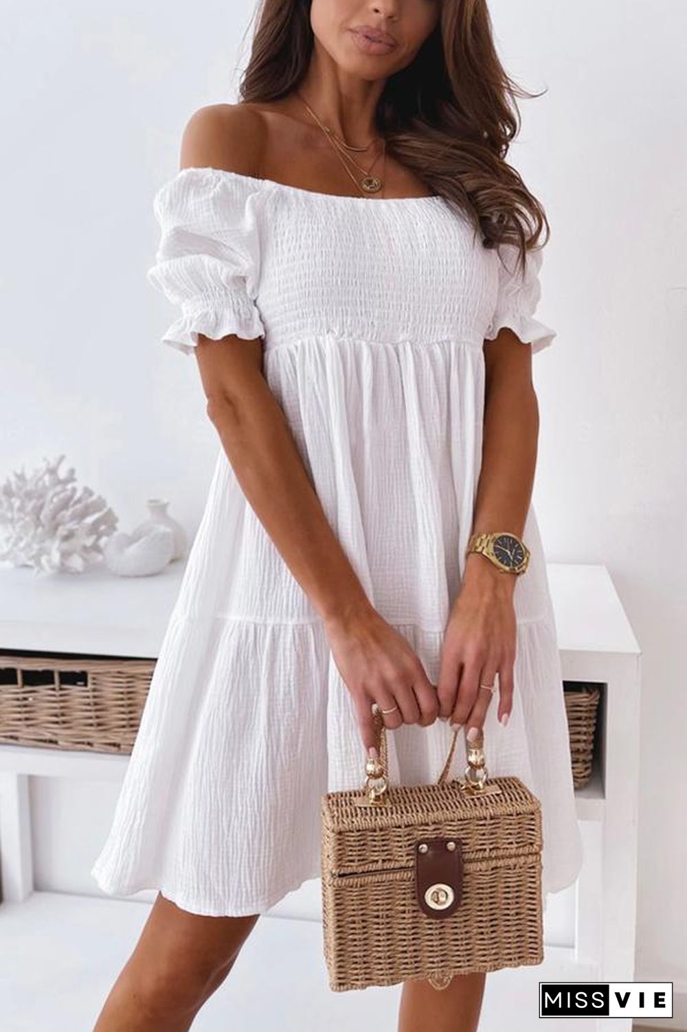 Enchanted Off The Shoulder Smocked Loose Dress