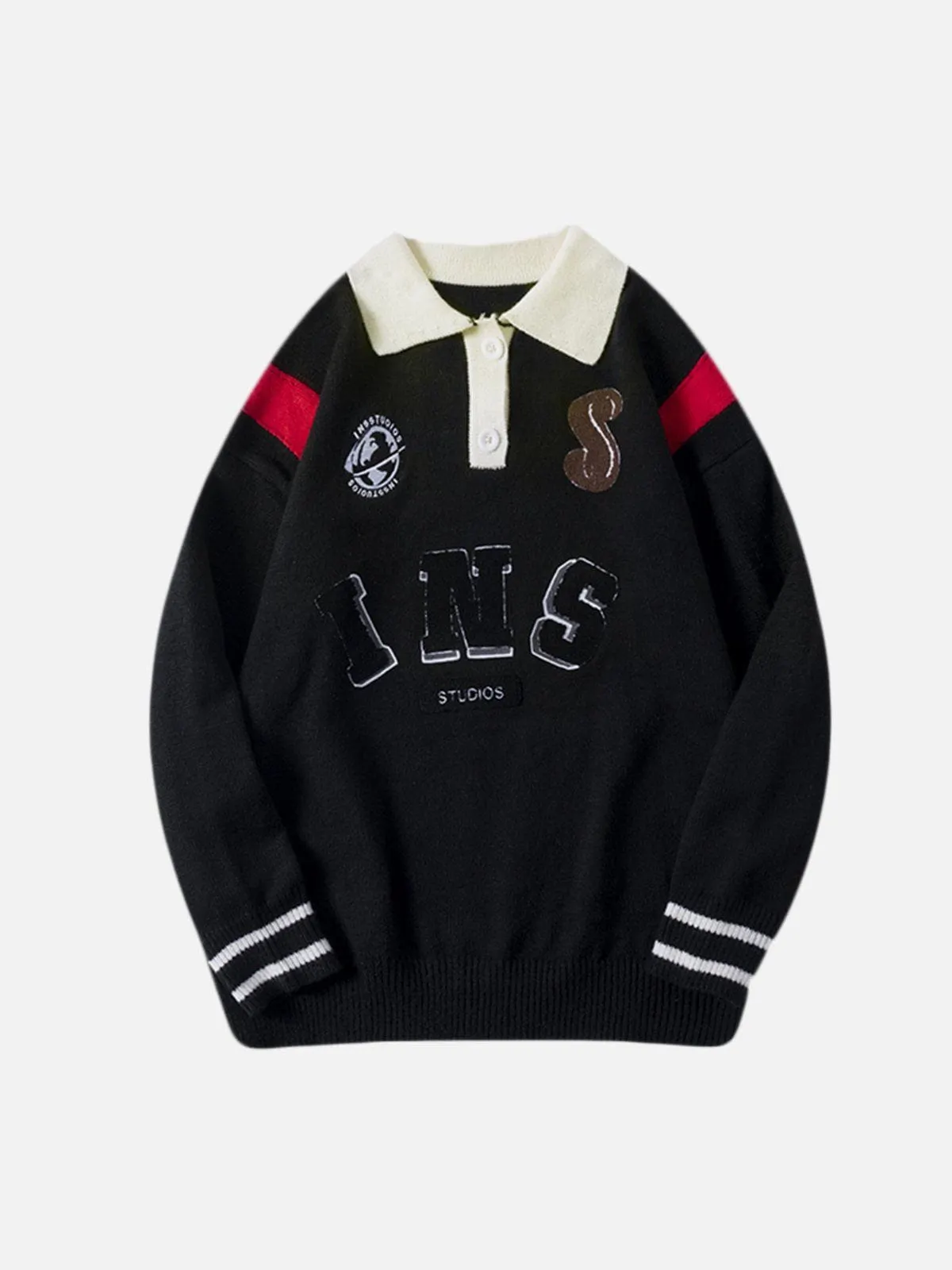 Aelfric Eden "INS" Print Polo Collar Sweater