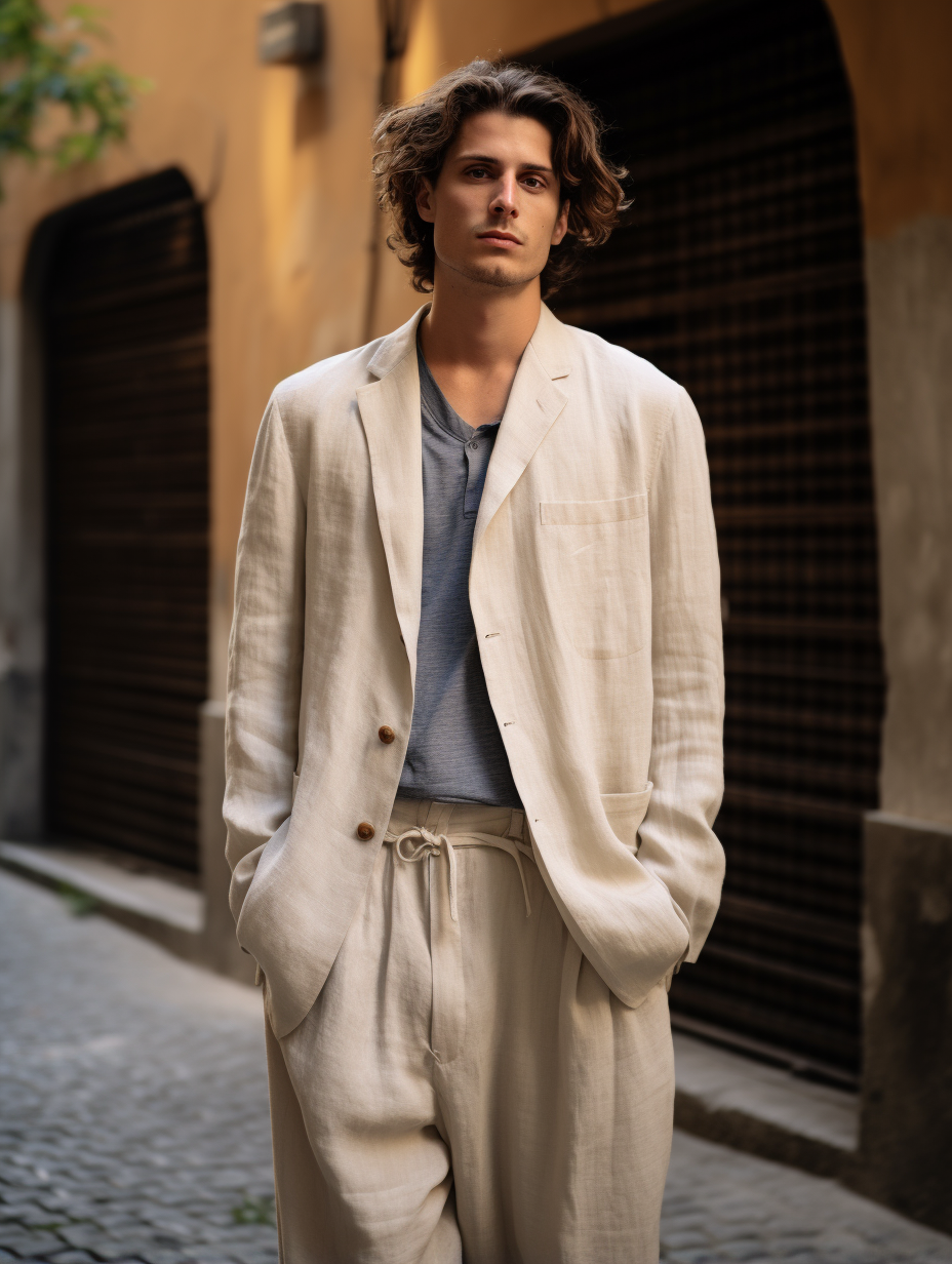 Beige Causal Linen Suit Jacket