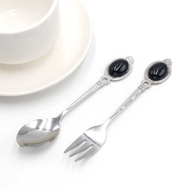 Retro Solid Color Stainless Steel Natural Stone Spoon